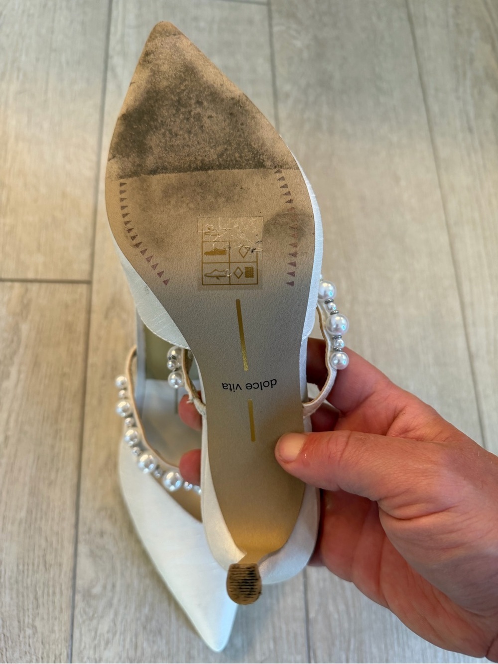 Dolce Vita Ivory Pearl-Embellished Pointed Mule Heels - Picture 10 of 13